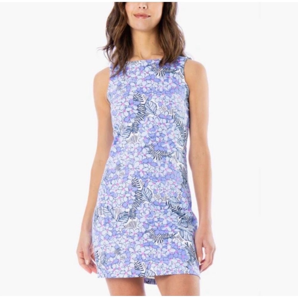 Mahi Gold Ryder Dress Womens Small Blue Hydrangea Floral Sleeveless Shift Dress